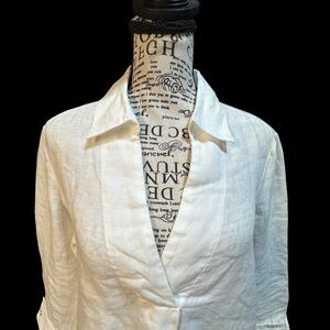 Ellen Tracy 100% Linen NWOT White 3/4‎ sleeve Blouse with Gold Buttons Sz S